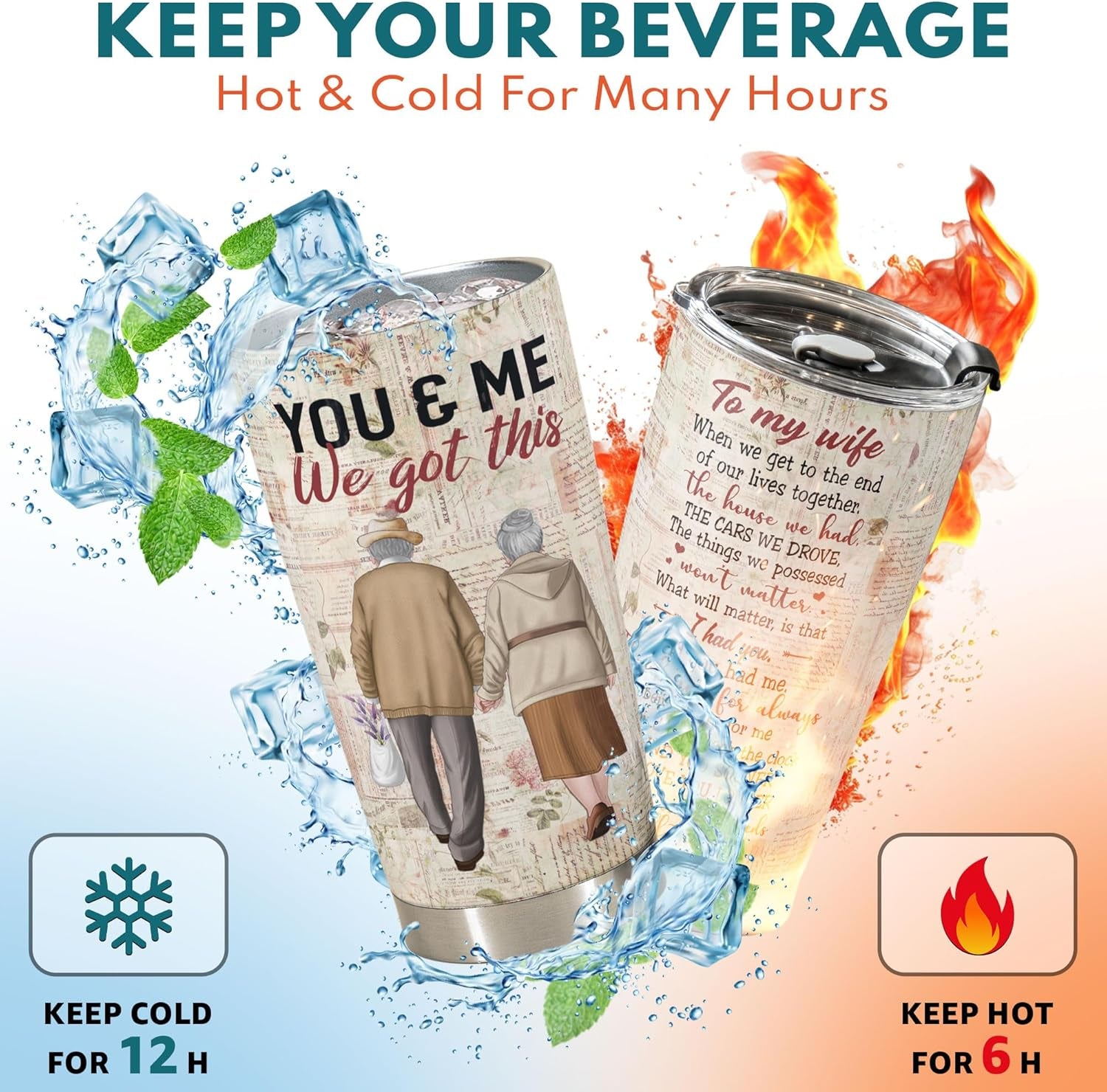 Gifts for Wife, Wife Gifts, Romatic Valentines Day Gifts for Her, Christmas Gift for Old Couple, You & Me We Got This, Stainless Steel Tumbler 20Oz I Love You Her, Anniversary Presents